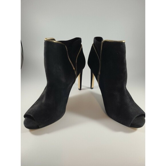 Ann Taylor black heel suede shoes with Gold zipper open toe size 8.5 - Picture 3 of 11